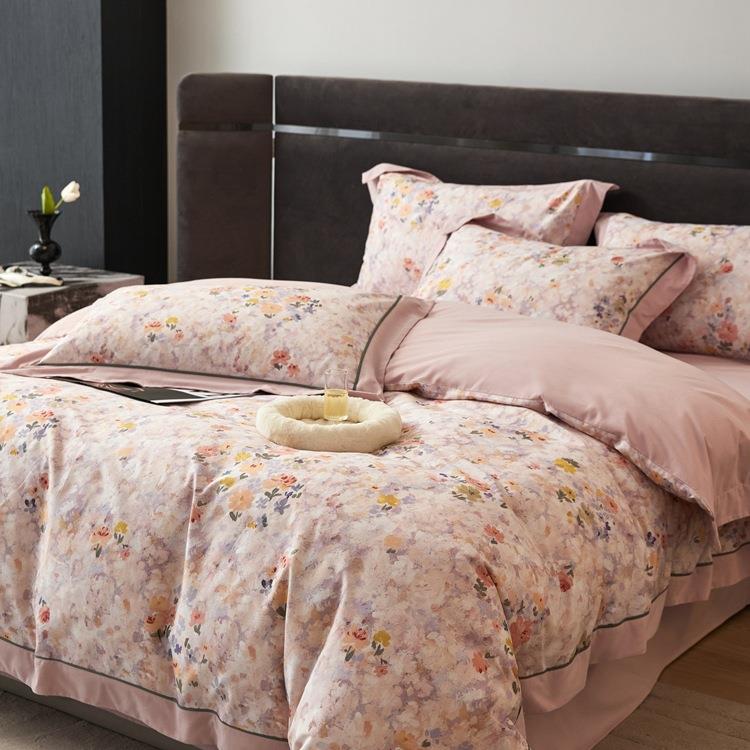 秋冬美式田园100s全棉加厚长绒棉磨毛四件套亲肤纯棉被套床上用品