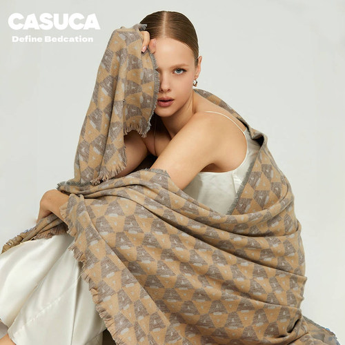 CASUCALUXE老花桑蚕丝披毯高奢提花真丝盖毯沙发毯子四季通用