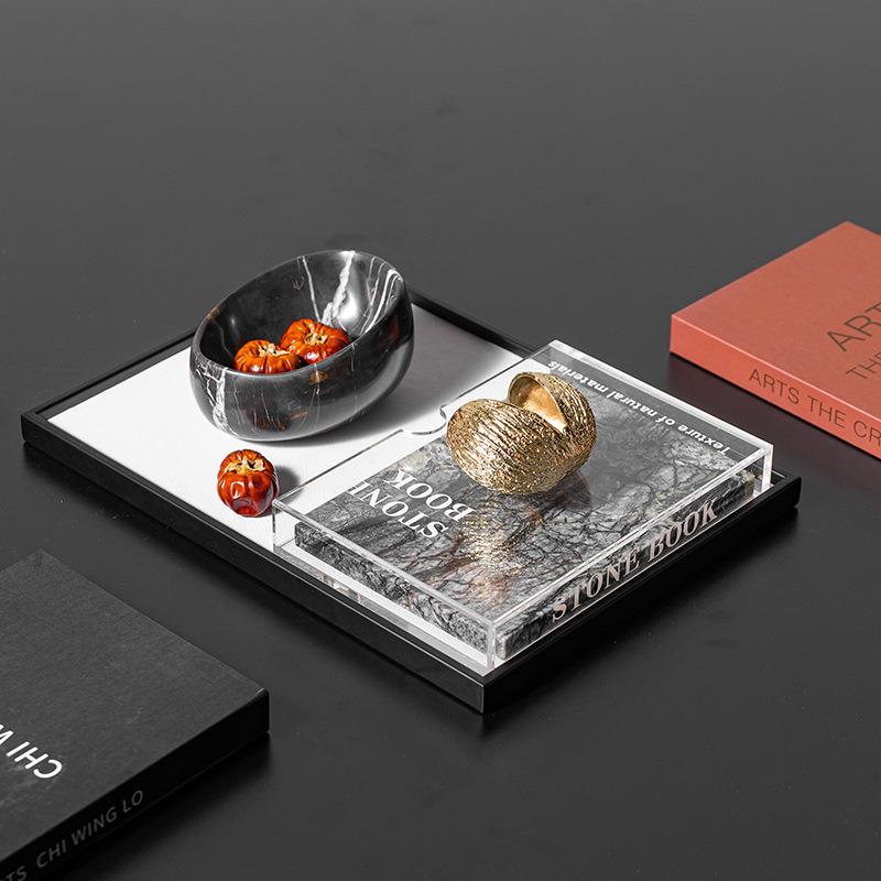 现代轻奢售楼处客厅茶几大理石摆设高级感软装饰品设计师高端摆件
