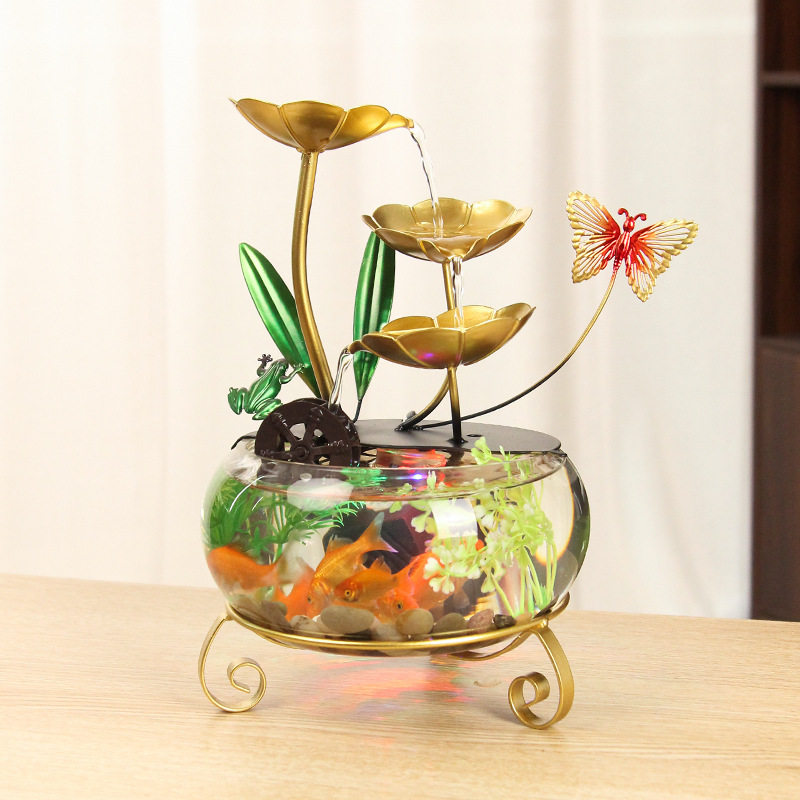 桌面鱼缸流水摆件水车款茶几客厅家居装饰工艺品乔迁新居送礼装饰