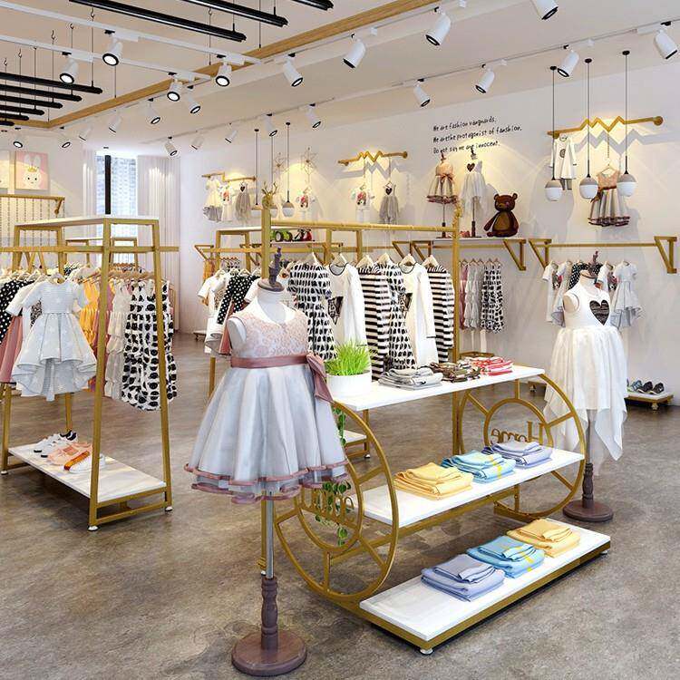 服装店落地架童装店装修效果图流水台中岛整套展示架服饰中岛架