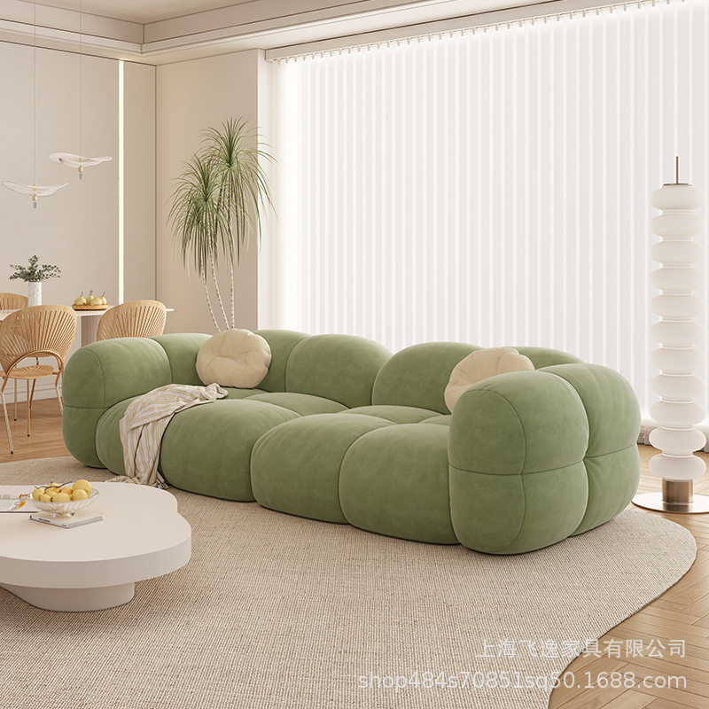 北欧网红法式奶油风绿色果冻沙发小户型直排公寓客厅布艺沙发组合