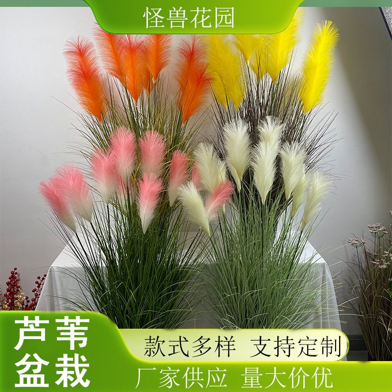 2024芦苇盆栽洋葱草客厅绿植道具摆放仿真花外贸跨境客厅装饰花艺