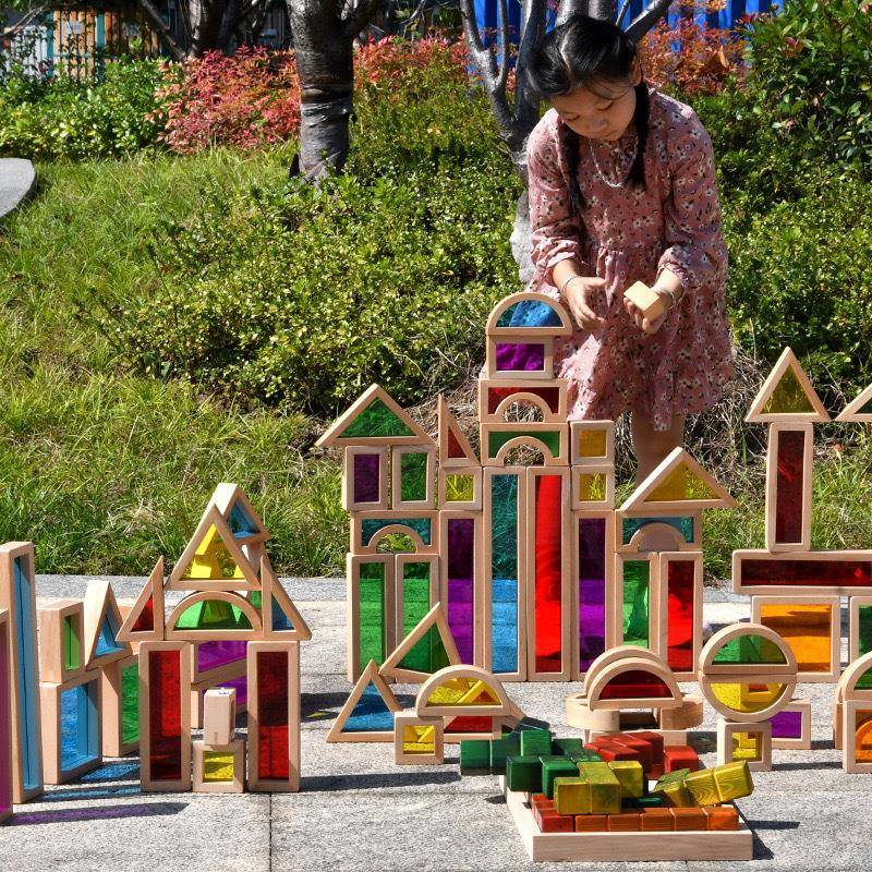 儿童超大号几何亚克力彩色透光户外互动积木视觉感官拼装玩具