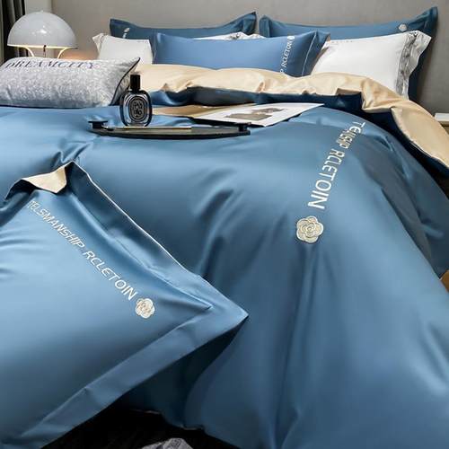 轻奢水洗真丝床上冰丝四件套天丝裸睡床单被套床笠夏季床品高级感