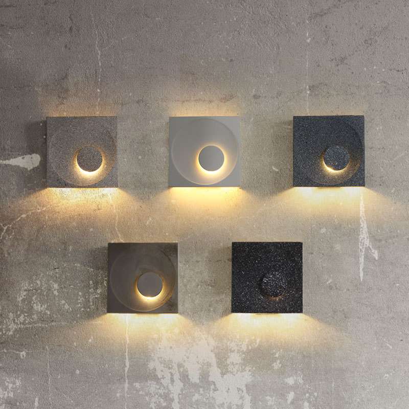 北欧现代简约方形个性艺术水泥壁灯玄关过道床头壁画装饰氛围壁灯图片