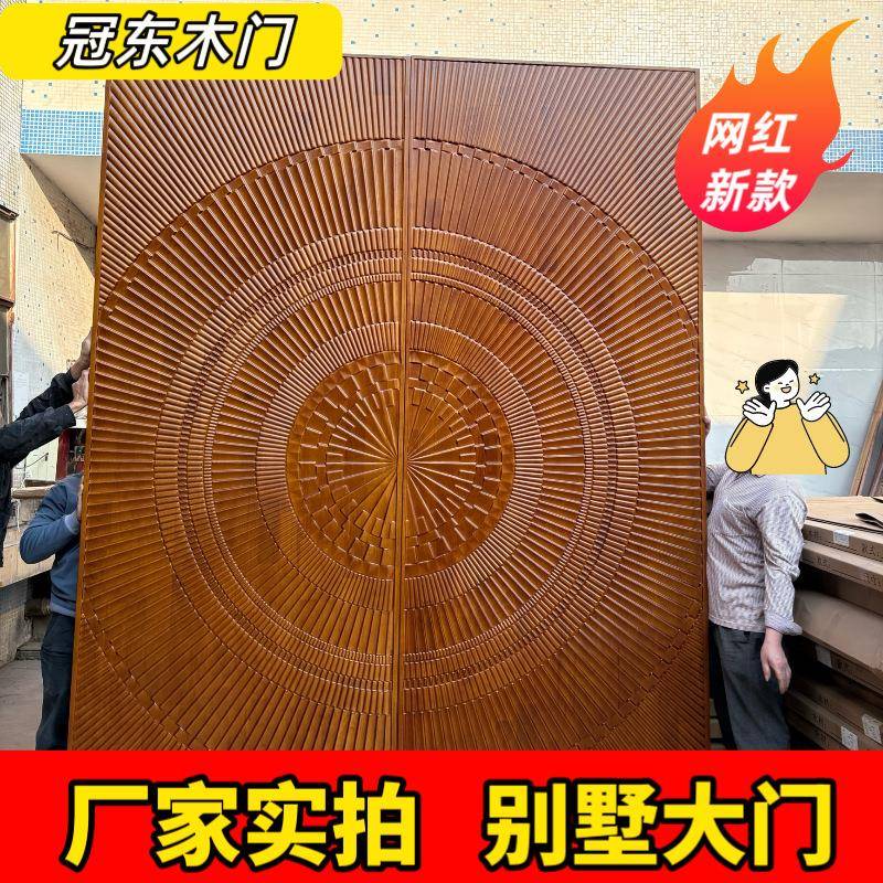 2025新款进户木纹双开实木门别墅大门农村自建房大门入户门防盗门