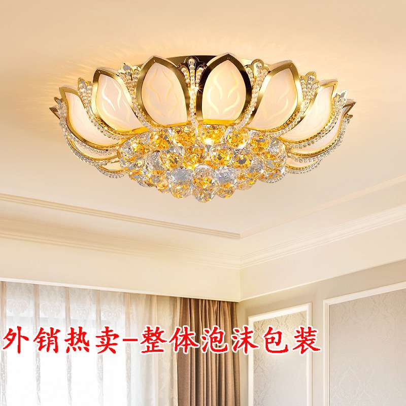 欧式圆形金色莲花水晶灯吸顶灯大气客厅灯led卧室大厅灯具灯饰