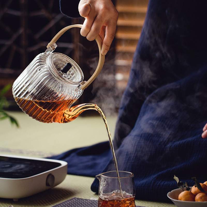 简约玻璃提梁壶煮茶壶蒸茶器家用耐高温泡茶壶电陶炉烧水壶茶具