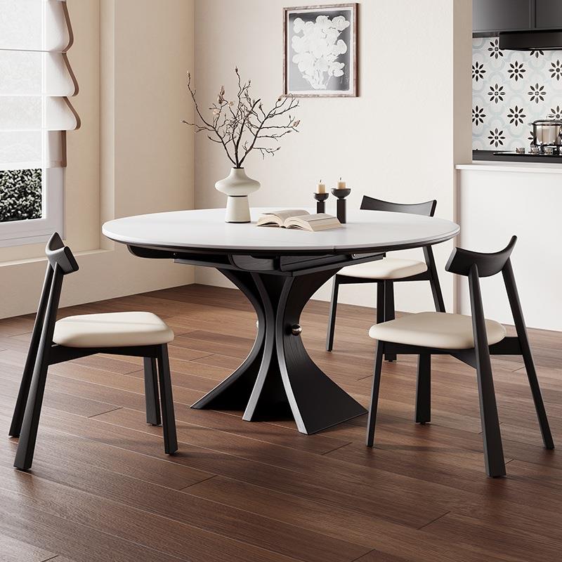 法式复古实木折叠餐桌伸缩可变圆桌2025新款美式中古风小户型圆形