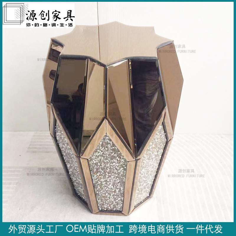 轻奢欧式镜面茶几角几玻璃玄关台客厅卧室水晶装饰八角欧式装饰
