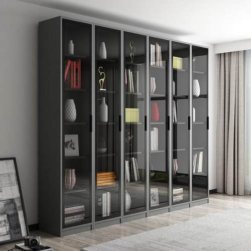 北欧简约玻璃门大书柜自由组合书架防尘柜两三四五六门书橱柜子