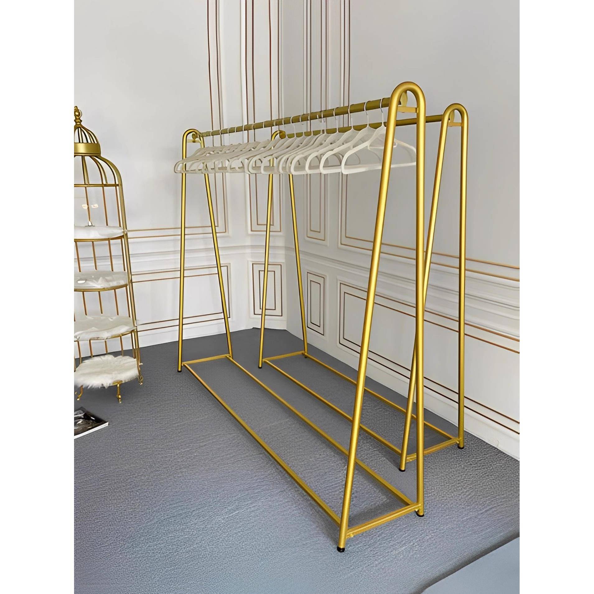 cs服装店展示架金色衣服陈列衣架落地式女装店中岛货架网红挂衣架
