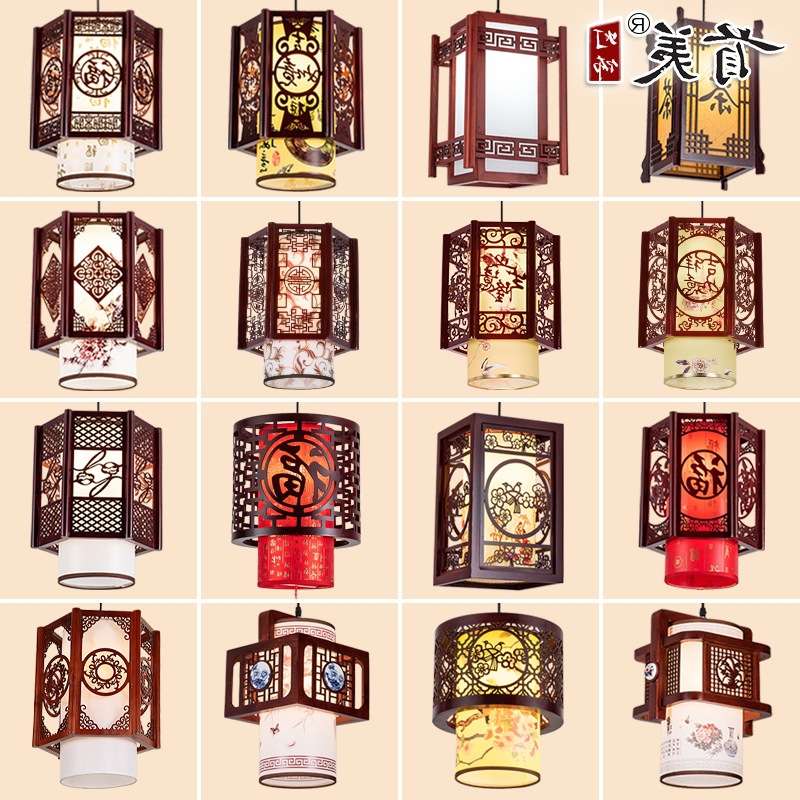 仿古中式小吊灯实木灯笼走廊过道茶楼灯木艺阳台小吊灯单头风