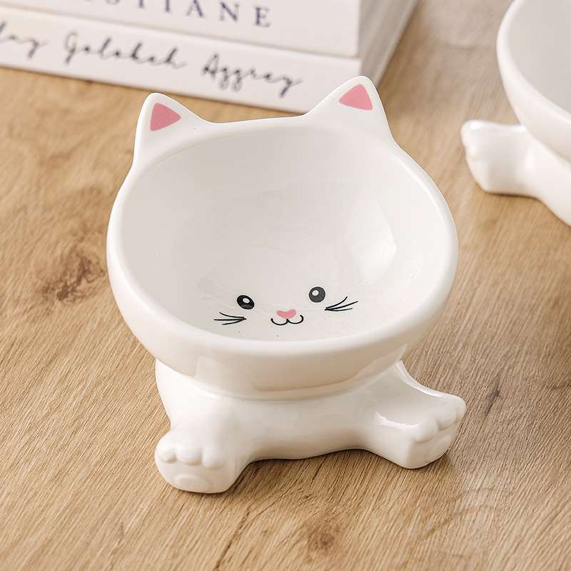 斜口猫碗陶瓷斜边碗猫狗碗粮食碗食盆饮水碗简约防打翻高矮脚护颈