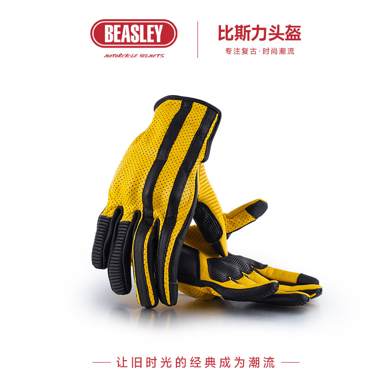 BEASLEY比斯力复古羊皮男手套全包四季骑行摩托车透气防风女夏款