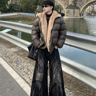 美式潮牌毛领毛绒座山雕棉服复古棉衣男冬季宽松加厚保暖短款外套