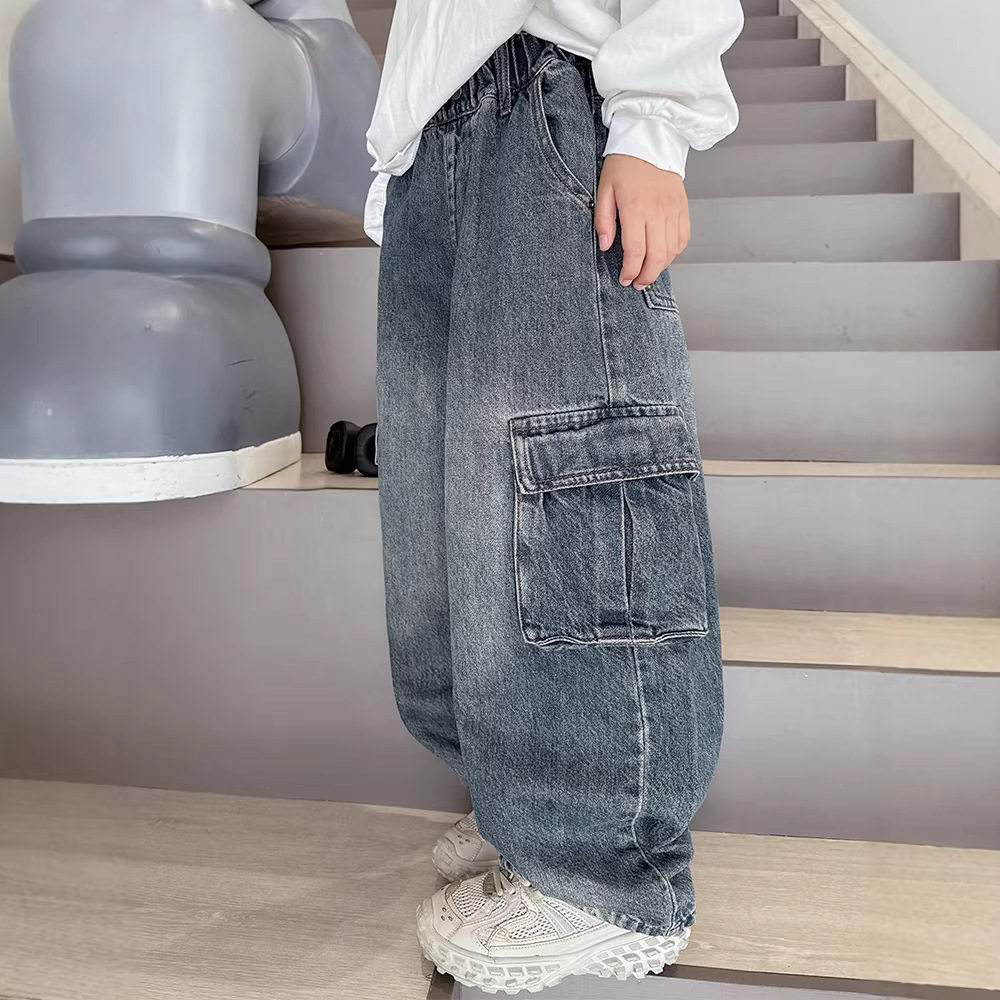 男童裤子春秋款2026新款儿童春装工装牛仔裤直筒中大童男孩春季潮