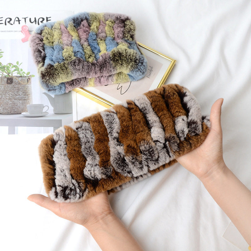 獭兔毛编织围脖保暖弹力套头脖套獭兔毛围脖女士冬季皮草围巾套头