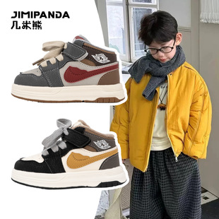 几米熊韩版加厚儿童鞋子中帮加绒冬季男童板鞋时尚保暖潮流运动鞋