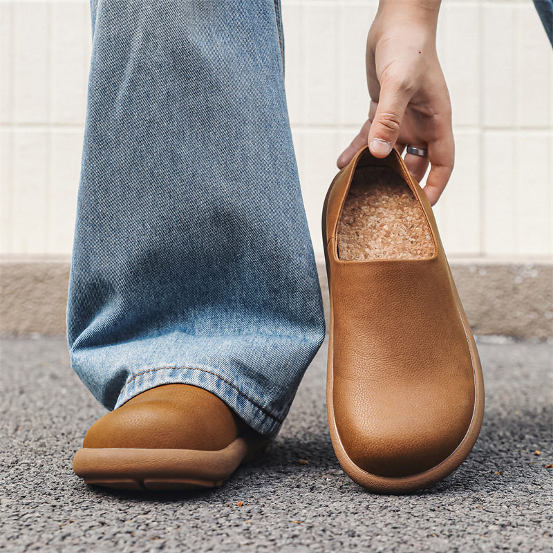 2025夏季新款一脚蹬豆豆鞋皮面休闲复古勃肯鞋包头懒人男士乐福鞋,流行男鞋,包头拖,淘宝优惠券,粉丝福利购,淘宝优惠卷