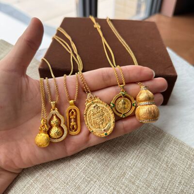 金店同款如意香囊花丝随身金佛八宝罗盘锁骨项链精致送女友礼物