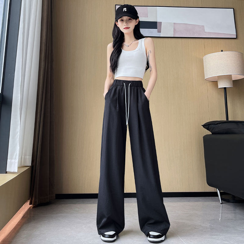 黑色冰丝弯刀裤女夏季薄款2026新款高腰垂感松弛感裤子宽松阔腿裤