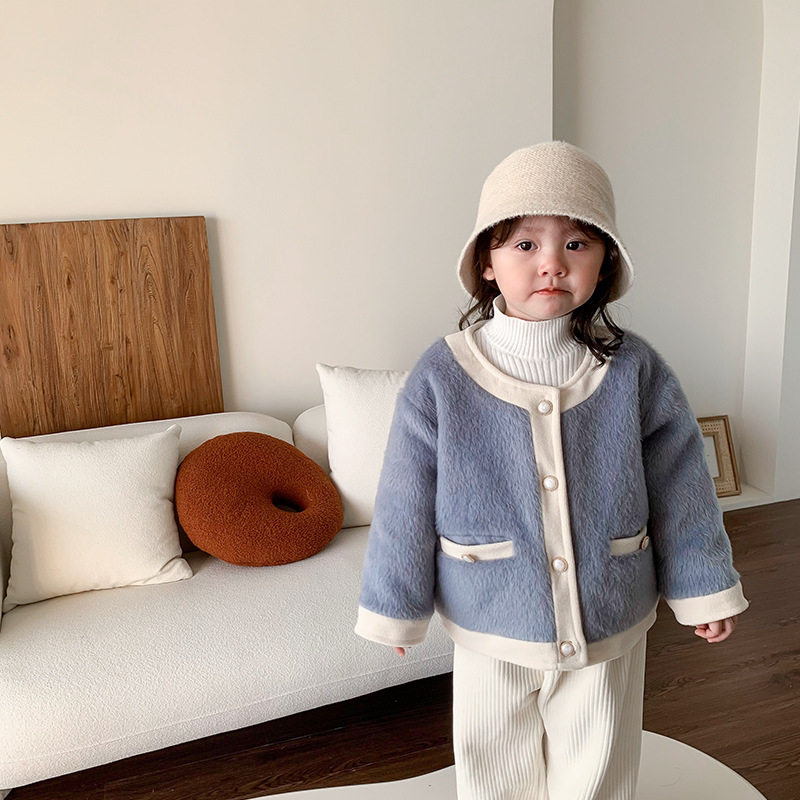 维木儿童外套春冬款女童纯色小香风开衫上衣宝宝衣服韩国童装