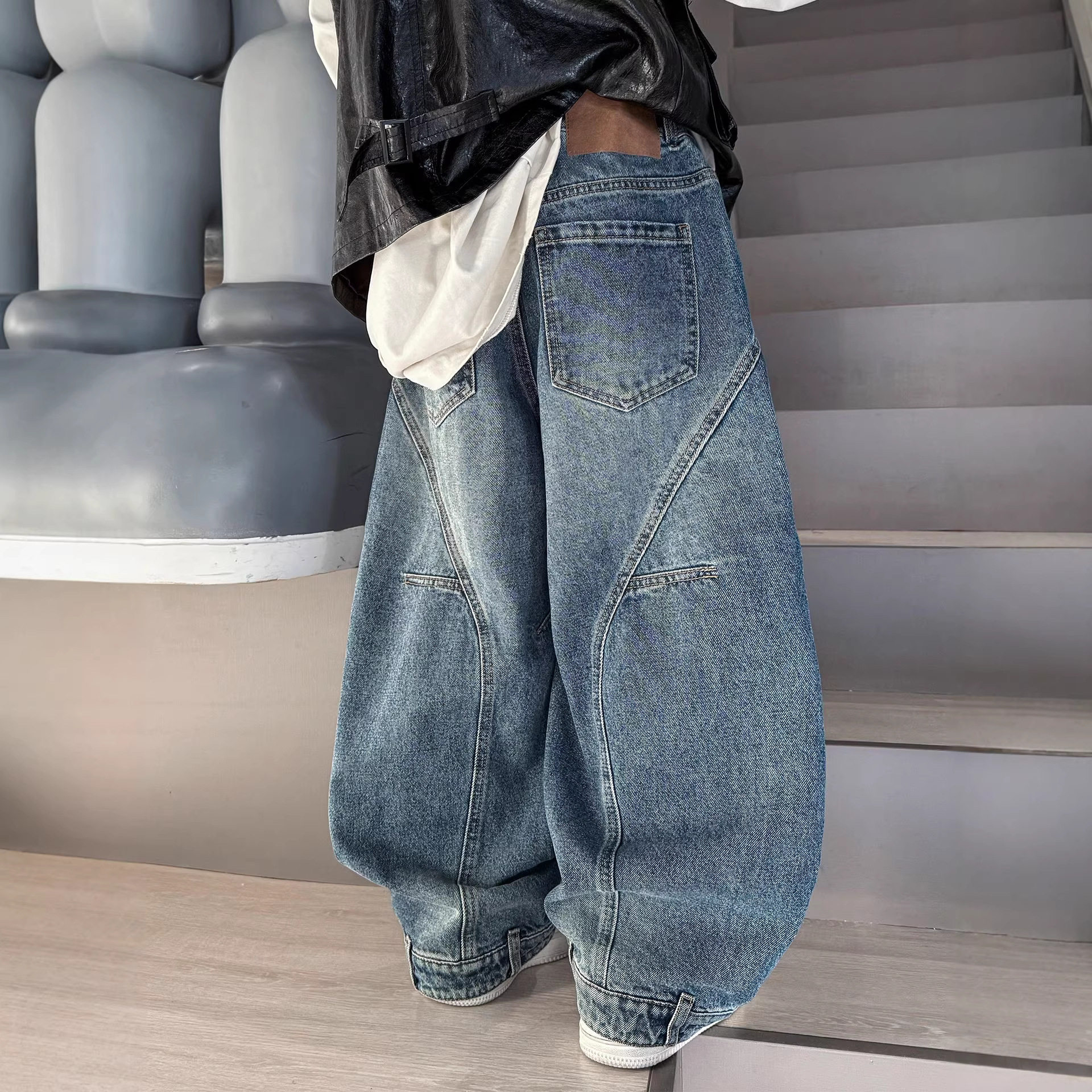 男童牛仔裤宽松老爹裤2026春秋季新款童装宽松阔腿儿童裤子弯刀裤