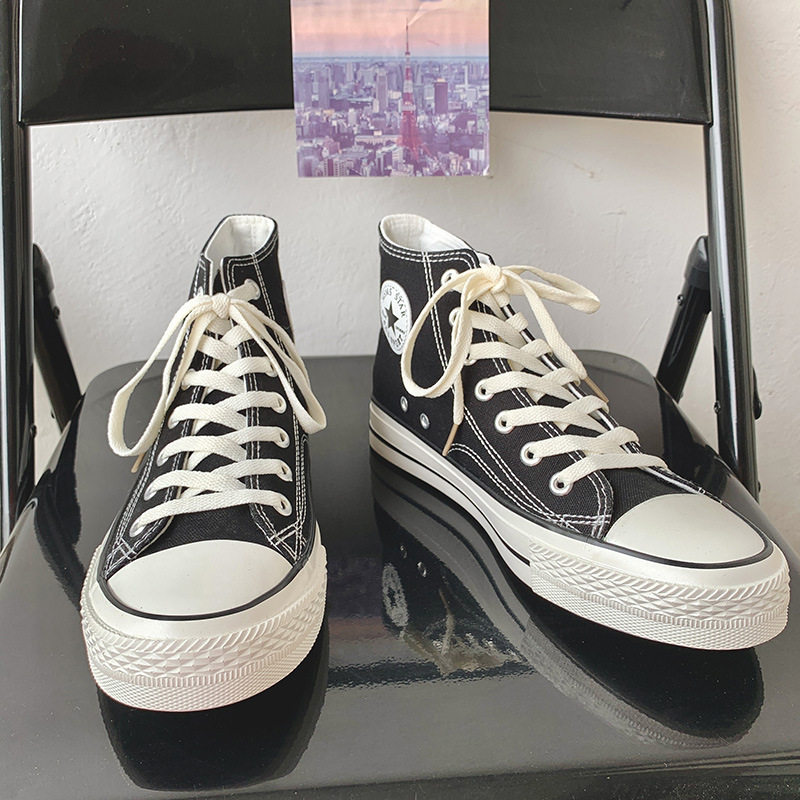 三次硫化品制帆布鞋高帮情侣休闲鞋韩版百搭学生板鞋男情侣款,流行男鞋,布鞋,淘宝优惠券,粉丝福利购,淘宝优惠卷