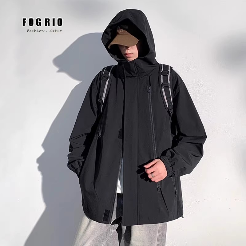 FOG RIO春秋季男女同款多口袋冲锋衣外套男潮牌工装休闲户外夹克