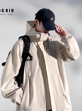 FOG RIO春秋季男女同款多口袋冲锋衣外套男潮牌工装休闲户外夹克