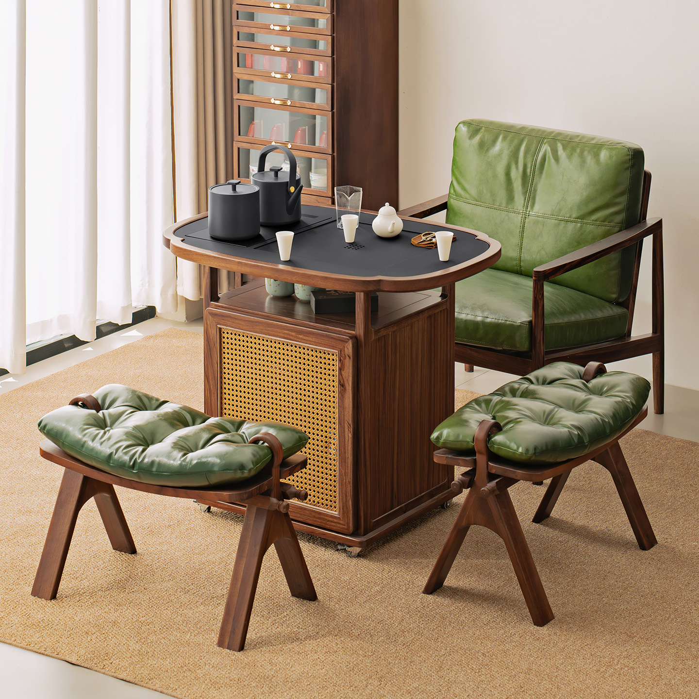 单里四叶草实木可移动茶桌客厅茶水柜带小户型阳台小茶台茶几中古