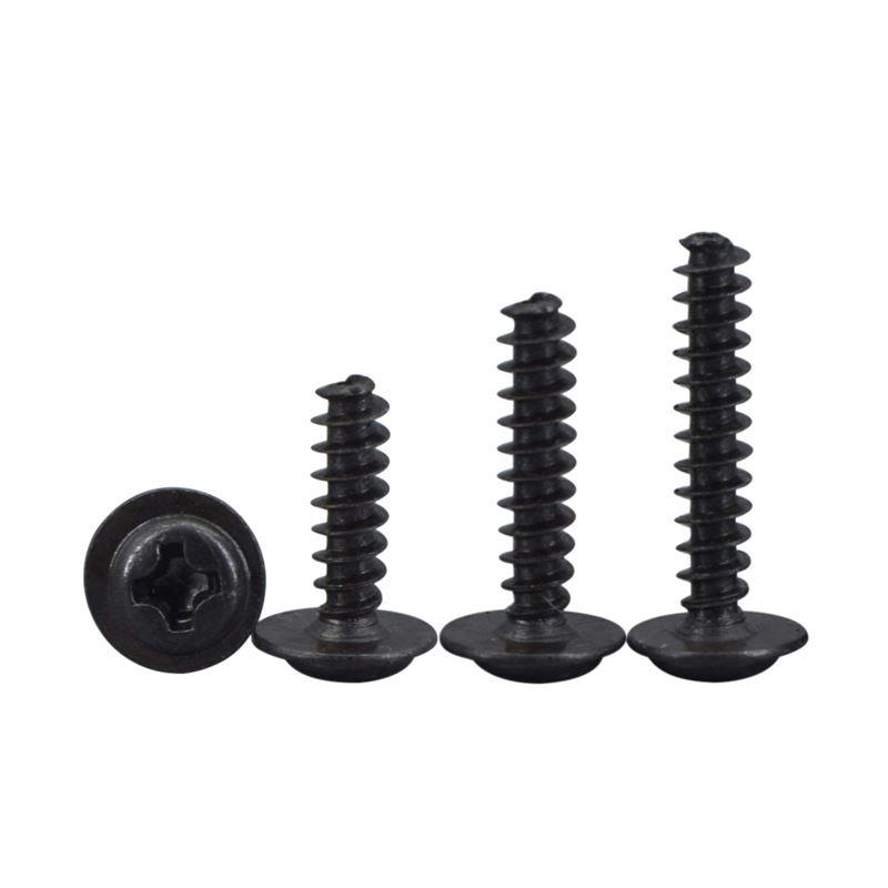 黑色圆头带垫平尾自攻螺丝钉十字带介自攻丝螺钉电子小螺丝M2.6M3