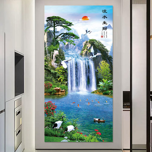 玄关自粘画竖版山水画防水墙贴