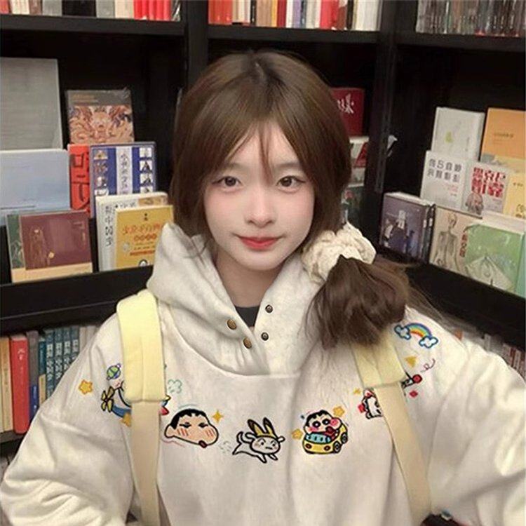 原版刺绣纽扣连帽卫衣女加绒加厚秋冬2025新款外套上衣潮牌