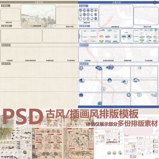 PS古风环艺展板古风插画风展板设计PSD分图层素材展素材