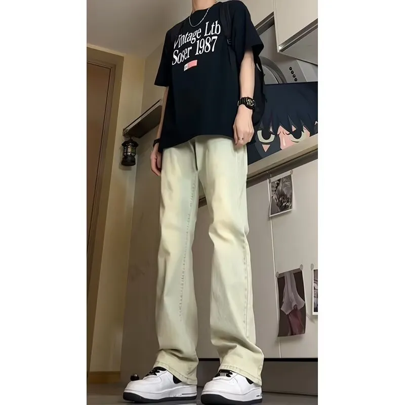 烟灰色牛仔裤男款美式高街vibe裤子高腰显瘦休闲百搭不贴腿微喇裤