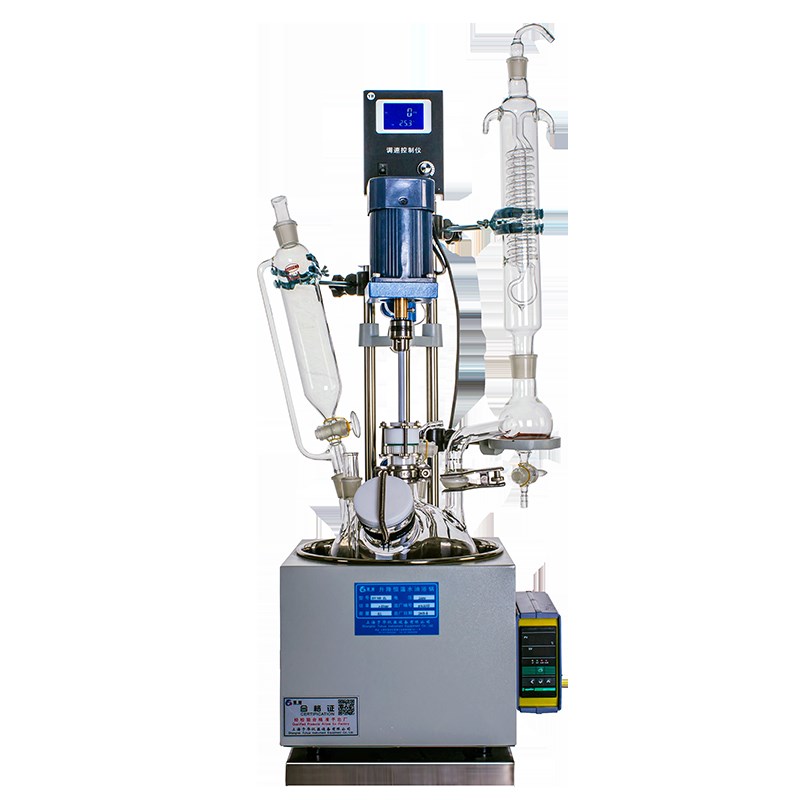 坎昆 单层玻璃反应釜实验室小型加热搅拌一体式蒸馏器1L/2L/3L/5L