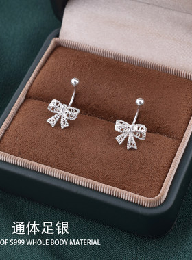 S999镂空蝴蝶耳钉纯银耳饰