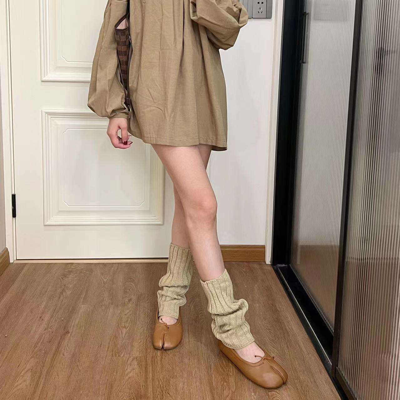 秋冬ab纱高级韩版简约粗条纹针织宽条腿套日常穿搭小腿堆堆袜袜套