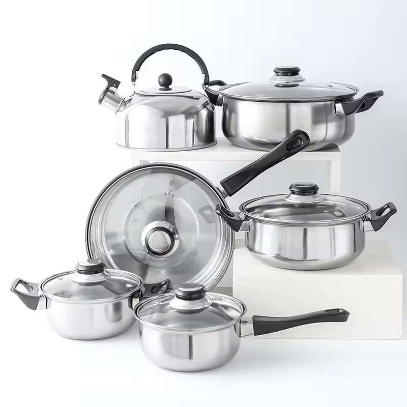 加厚复底锅具套装十二件套带水壶套装锅烹饪厨具煎锅奶锅汤锅组合