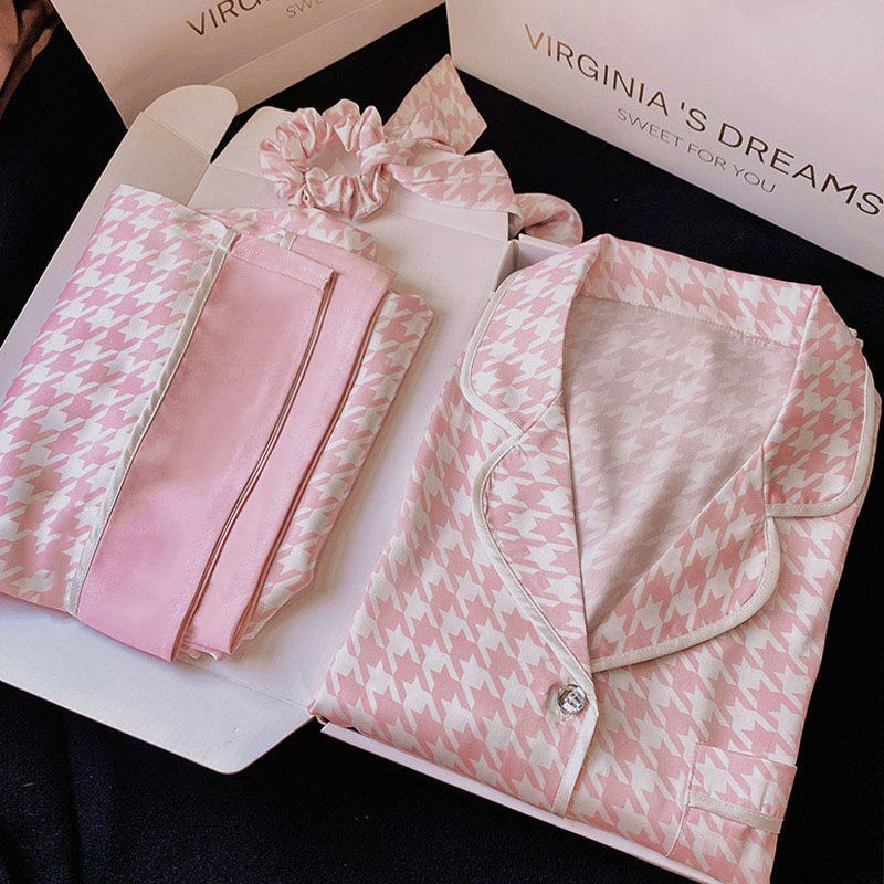 跨境冰丝睡衣女夏j短袖翻领开衫蕾丝花边仿真丝家居服套装网红