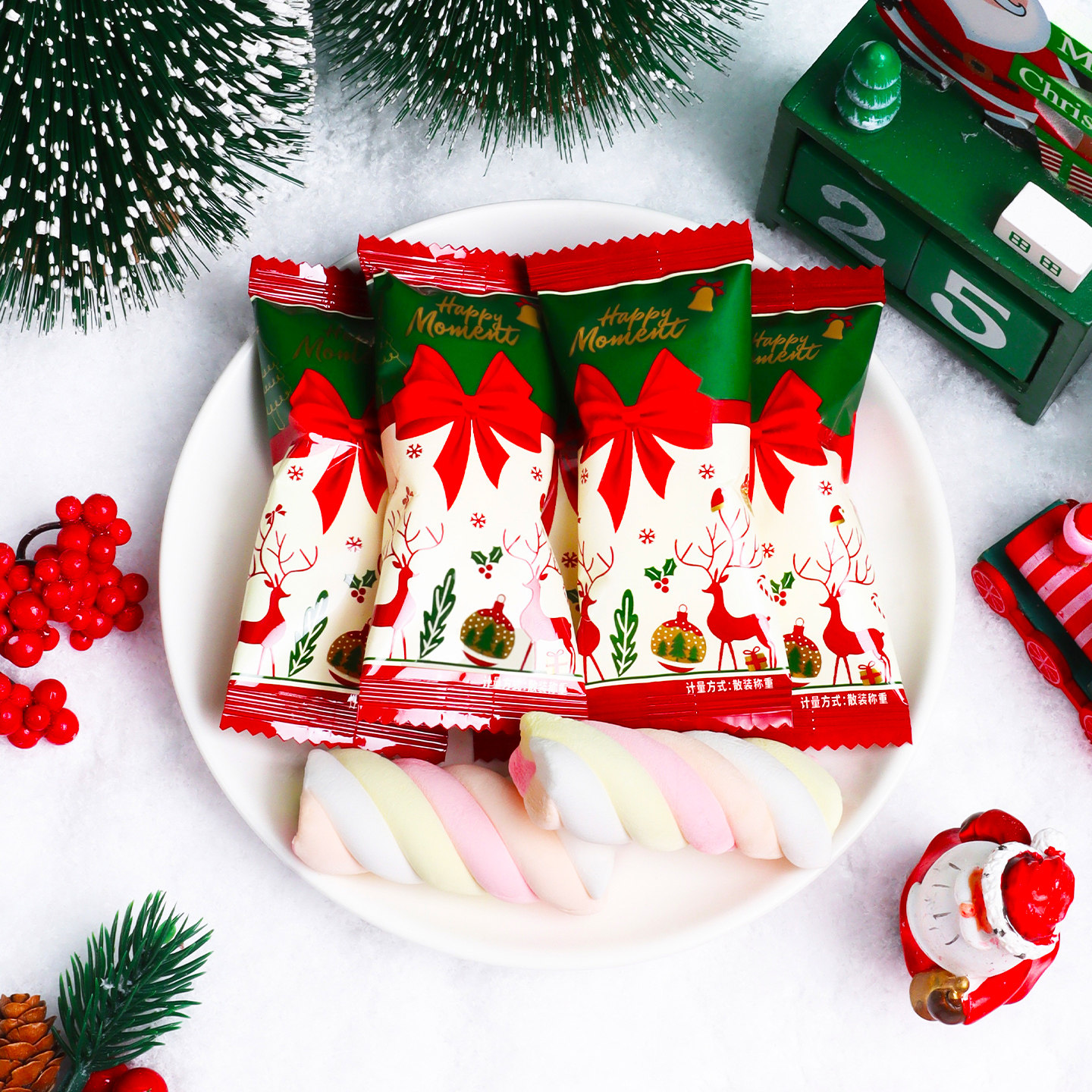 圣诞节欢乐时刻棉花糖儿童休闲散装零食软糖平安夜小礼品礼物糖果