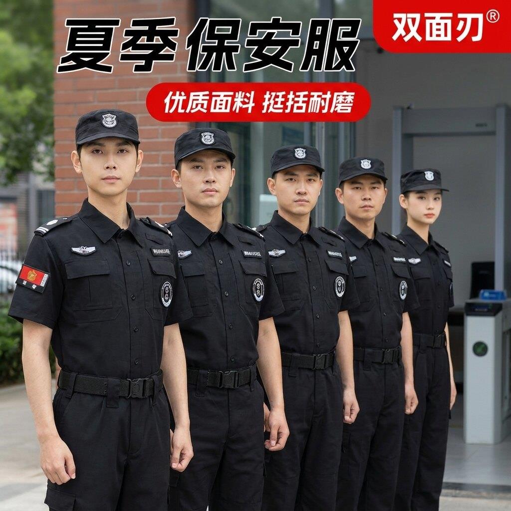 保安工作服男款夏季保安服短袖套装物业透气保安制服薄款夏装黑色