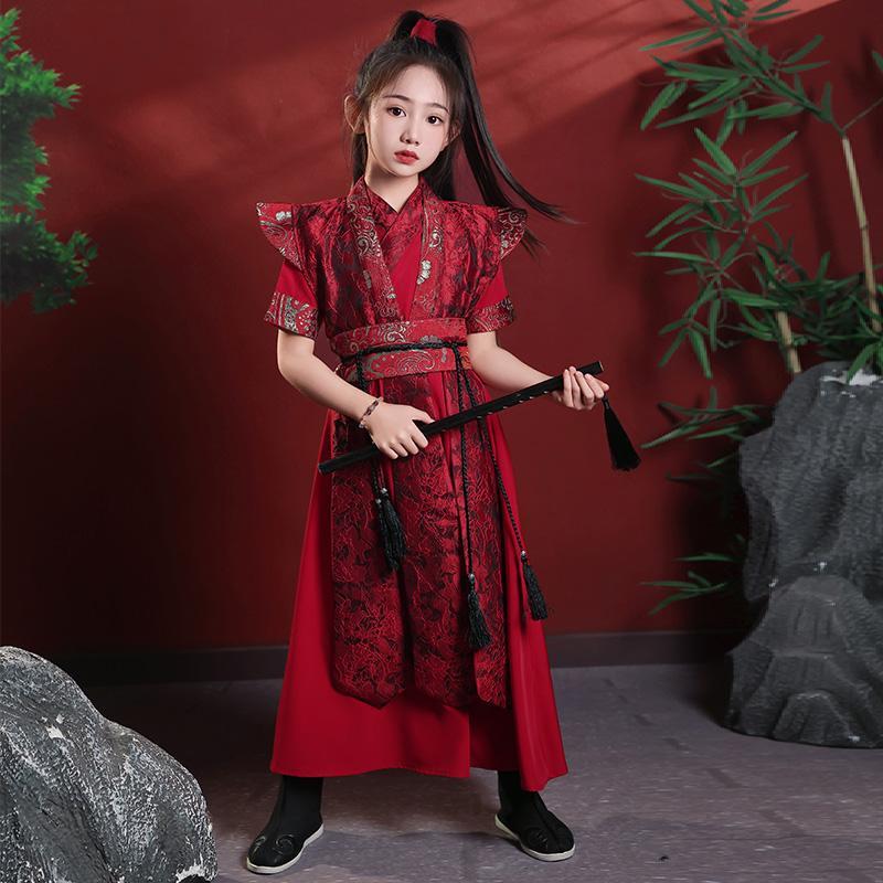 女童汉服花木兰演出服春秋武侠风将军飞鱼服古风 cos剑客霸气女孩图片