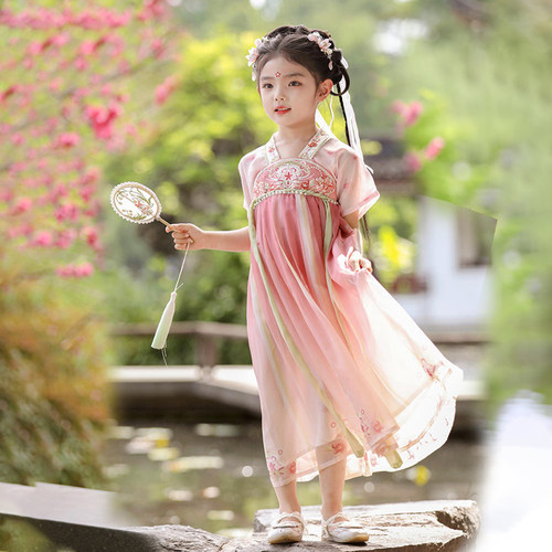 汉服女童夏季2024新款儿童古风高端超仙国风连衣裙女孩飘逸表演服
