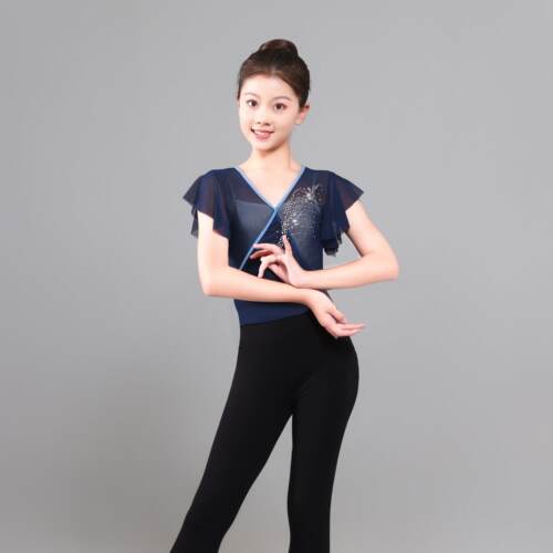 新款幼儿女儿童古典身韵纱衣民族舞短袖练功服基训舞蹈演出服