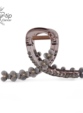 古风灰色三花抓夹2025年爆款后脑勺盘发水钻发夹新中式国风发饰