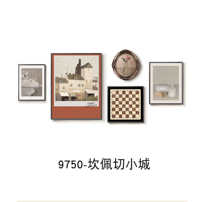 急速发货克莱因蓝小众艺术装饰画客厅沙发背景墙挂画美式建筑复古